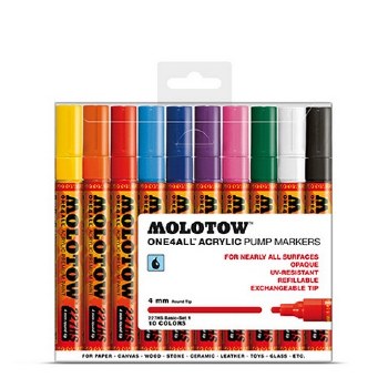 Molotow Acrylic Paint Markers, 4mm, Set of 10, Basic