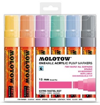 Molotow Acrylic Paint Markers, 15mm, Set of 6, Pastels