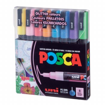 POSCA Paint Marker Sets, 8-Color PC-3M, Fine Glitter Set