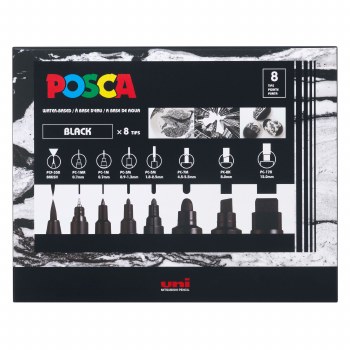 POSCA Paint Marker Sets, 8-Piece All Black Set