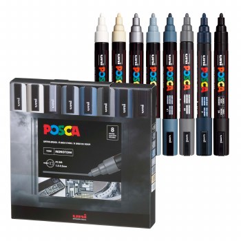 POSCA Paint Marker Sets, 8-Color PC-5M, Monotone Set
