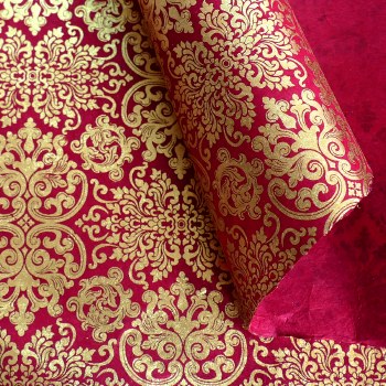 Lamali Decorative Lokta Paper, Mandchou - Red, Gold Silkscreen