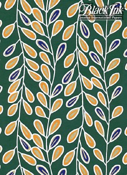 Pussy Willow in Putty, Orange, Royal Blue & White on Emerald Green Paper