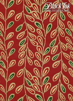 Pussy Willow in Putty, Emerald & Gold on Crimson Red Paper