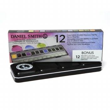 Daniel Smith Extra Fine Watercolor Colors of Inspiration 12-Color Half Pan Set in Metal Box with 12 Empty Half Pans