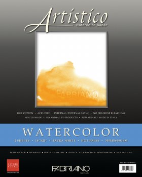 Fabriano Artistico Watercolor 300lb 2-Sheet Packs, Hot-Press, Extra White, 16" x 20"