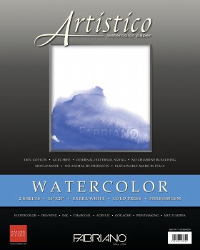 Fabriano Artistico Watercolor 300lb 2-Sheet Packs, Cold-Press, Extra White, 16" x 20"