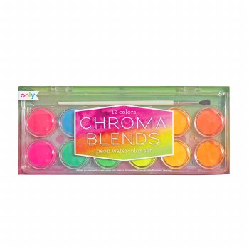 Chrome Blends Watercolor Paint Set, 12-Color Neon Set with Brush