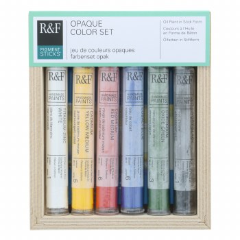 R&F Pigment Stick Sets, Opaque Color Set, Six 38ml Sticks plus a 6.5 in. x 7.5 in. Ampersand Gessobord