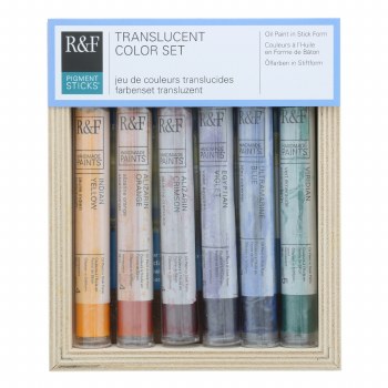 R&F Pigment Stick Sets, Translucent Color Set, Six 38ml Sticks plus a 6.5 in. x 7.5 in. Ampersand Gessobord