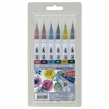 Clean Color Real Brush Marker Sets, Smoky Set of 6