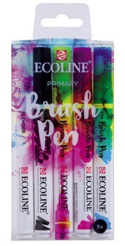 Ecoline Brush Marker Set, 5-Pen Primary Colors Set