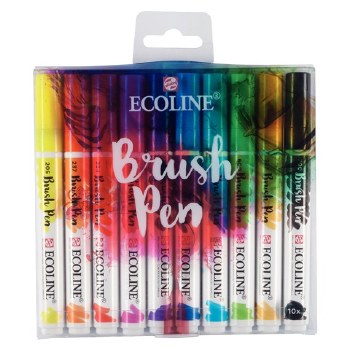 Ecoline Brush Marker Set, 10-Pen Primary Colors Set
