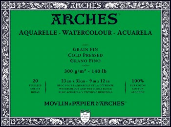 Arches Watercolor Blocks, Cold-Pressed, 140lb, 9" x 12", 20 Sheets