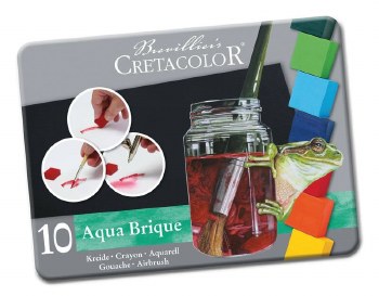 Aqua Brique Watercolor Block 10-Color Tin Set, Assorted Solid Water-soluble Blocks