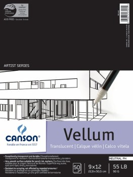 Canson Vellum Tracing Papers, Vidalon Heavy Pads 55 lb., 50 Sheets, 9" x 12"