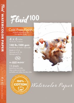 Fluid 100 Watercolor Paper Blocks, Cold Press, 4" x 6" - 140 lb., 15 Shts./Block