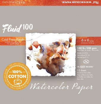 Fluid 100 Watercolor Paper Blocks, Cold Press, 6" x 6" - 140 lb., 15 Shts./Block