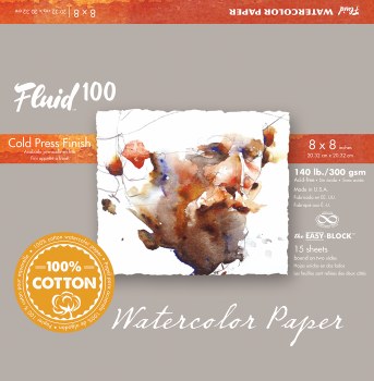 Fluid 100 Watercolor Paper Blocks, Cold Press, 8" x 8" - 140 lb., 15 Shts./Block