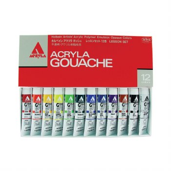 Holbein Acryla Gouache 12-Color 20ml Set, Lesson Set