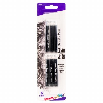 Pocket Brush Pens, Black Ink Refill, 6/Pkg.