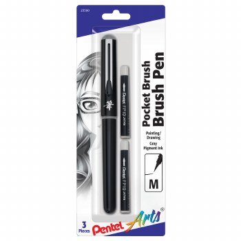 Pocket Brush Pens, Pocket Brush Pen with 2 Gray Pigment Ink Refills