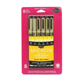 Pigma Micron Pen Sets, Black Ink, 6-Pen Set
