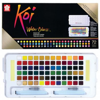 Koi Watercolors Studio Koi Sketch Box Sets, 72-Color Studio Box Set with Two Brushes