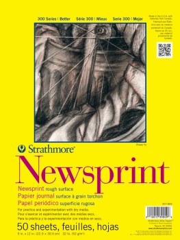 Strathmore Newsprint Paper Pad, 300 Series, Rough, 9" x 12", 50 Sheets