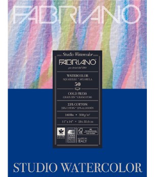 Fabriano Studio Watercolor Pads, Cold-Press, 11" x 14" - 140 lb., 50 Shts./Pad