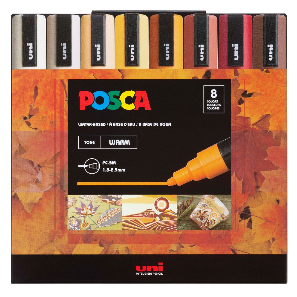 Uni-Ball POSCA PC-5M Paint Marker Art Pens - Black, White, Deep
