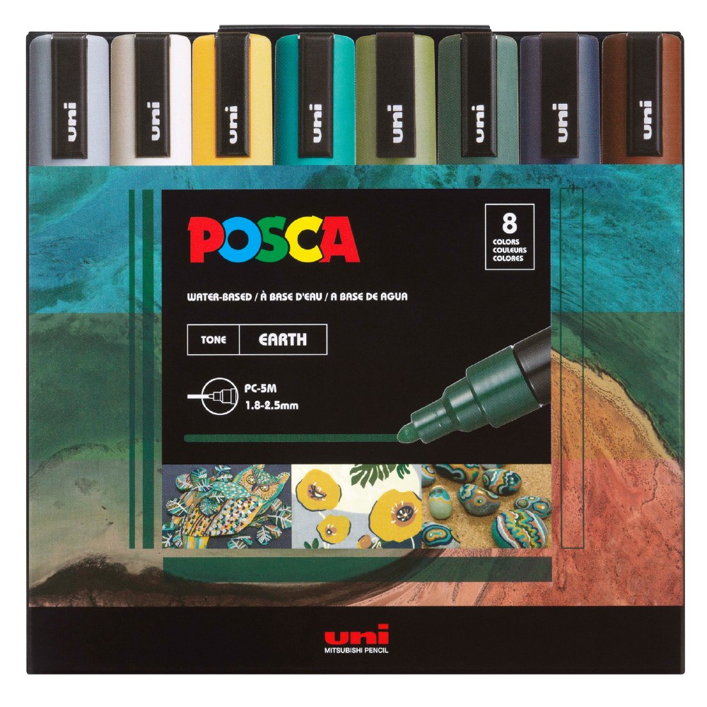 Uni POSCA - PC-3M Art Paint Markers - Cool Tones - Set of 8 - In Gift Box