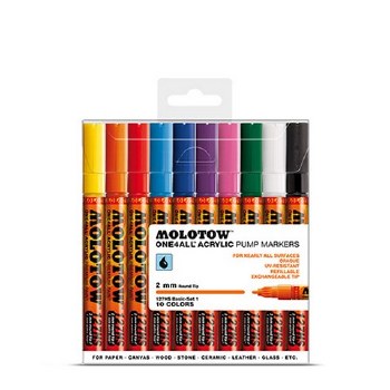 Molotow Acrylic Paint Markers, 2mm, Set of 10, Basic