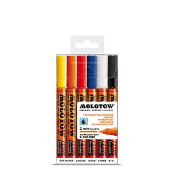 Molotow Acrylic Paint Markers, 2mm, Set of 6, Basic