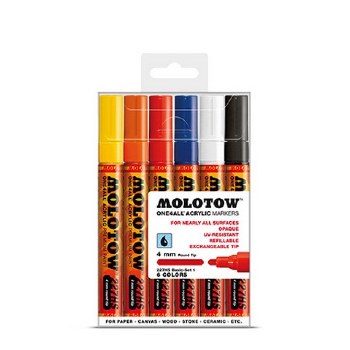 Molotow Acrylic Paint Markers, 4mm, Set of 6, Basic