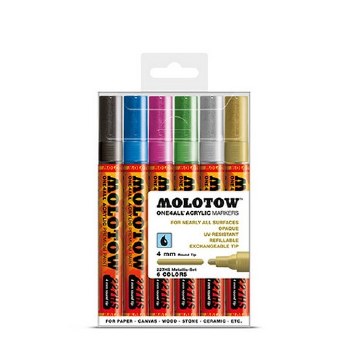 Molotow Acrylic Paint Markers, 4mm, Set of 6, Metallic
