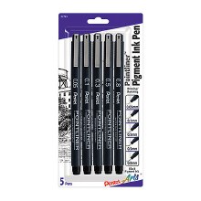 Pentel Pointliner Pen Set, 5 Assorted Sizes, Black Ink