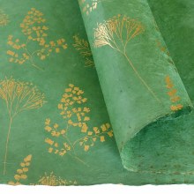 Lamali Decorative Lokta Paper, Botanic, Green, Gold Silkscreen