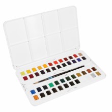 Aquafine 48-Color Half-Pan Watercolor Travel Set with Brush