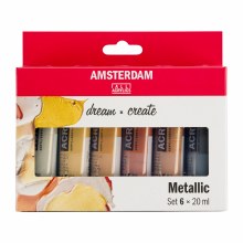 Amsterdam Standard Series Acrylic Paint Set, 6 Color Metallic Set, 20ml
