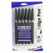 Sign Pen Sets, Micro Brush Tip A-G 6-Pen Set