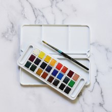 Additional picture of Aquafine 24-Color Half-Pan Watercolor Travel Set with Brush