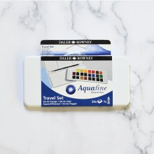 Additional picture of Aquafine 24-Color Half-Pan Watercolor Travel Set with Brush
