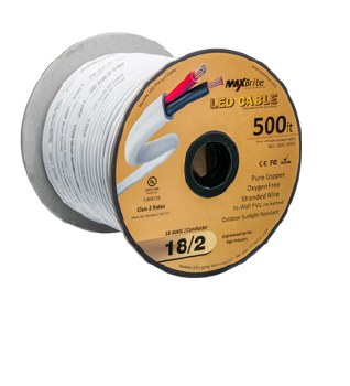 MAXBRITE LED CABLE 500 FT SPOOL 18 AWG 2C SUNLIGHT RESISTANCE WHITE SLEEVE