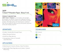 SiHL 3699 TriSolv PhotoArt Paper  Gloss 9 mil 54" x 150'