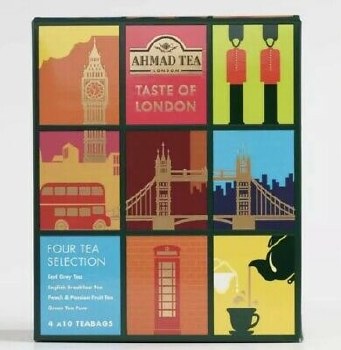 Ahmad Taste of London, 4 Selection Tea: Earl Grey, English Breakfast, Peach and Passion Fruit, Pure Green Tea, 40 bags