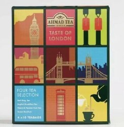 Ahmad Taste of London, 4 Selection Tea: Earl Grey, English Breakfast, Peach and Passion Fruit, Pure Green Tea, 40 bags