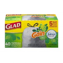 Trash Bags  - 12 Gal Glad Tall Kitchen with Gain Odor Shield 40 ct