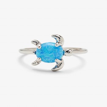 PV SILVER TURTLE RING BLUE OPALESCENT 8