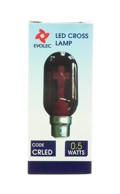 LED 0.5W BC FILAMENT CROSS (CRUCIFIX) CANDLE RED LAMP